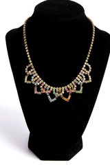 Vintage Multicolor Rhinestone Climber Clip On Earrings & Choker Necklace Set