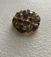 Vintage Dandy Rhinestone Brooch Enamel Pin Colorful Goldtone Setting 1 5/8″
