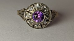 Vintage Soviet silver ring, 875 silver, purple stone with zircons, size 8.5