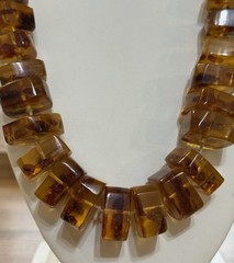 Baltic Square Graduating Honey Amber Vintage Necklace Mid Century 29 inches Long