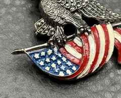 Vintage Pot Metal American Eagle USA Flag Patriotic Enamel Marcasite Pin Brooch
