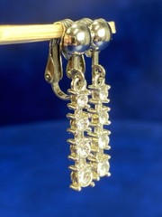Vtg Silvertone 4 Rhinestone Linear Bezel Set Dangle Drop Clip On Estate Earrings