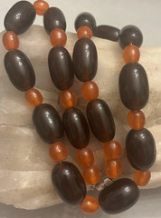 Vintage-Root Beer/Cherry Cola/Amber Orange-Carved Horn-Oval Bead-28 in Necklace