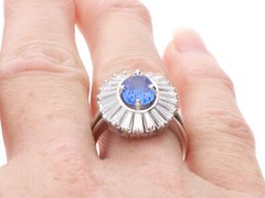 2.75Ct Ceylon Sapphire and 2.88Ct Diamond, 18k White Gold Cluster Ring