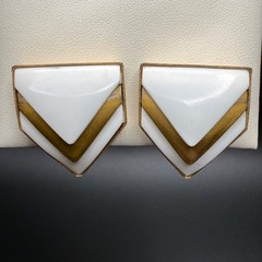 Vintage Gold & White Lucite Clip On Earrings Geometric Chevron Classic 80s Glam