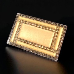 French Art Deco Brooch Enamel Champagne Rhinestone Trombone Clasp Vintage