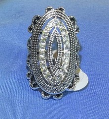 Art Deco 18k WHITE GOLD PLATED Ring Size 7, Pave Crystals, Unique & Beautiful