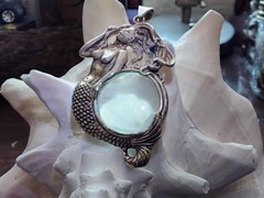 ~ Vintage Large Sterling Silver Mermaid Magnifying Glass Pendant ~