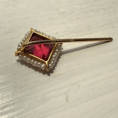 Antique Edwardian Marathon Co 10k Yellow Gold Stick Pin Ruby Glass Seed Pearl