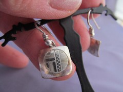 VINTAGE OLD PAWN STERLING HOPI HOWARD SICE ETCHED SQUARE DANGLE PIERCED EARRINGS