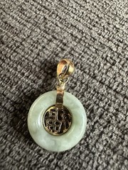 14K Gold Jade Good Luck/Happiness Pendant, Small 1/2” Diameter Bi Disc #2
