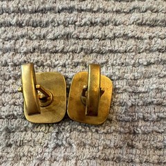 Vintage Red Enamel Brass Bullet Back Square Cufflinks Gold Tone