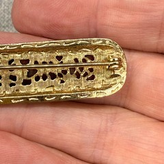 Vintage Brooch Gold Tone Filigree Bar Hearts 2.5 Inches