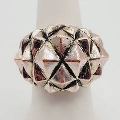 Brutalist Modernist Spike Geometric Pyramid Quilt Dome Mix Metal Tone Ring 6.5