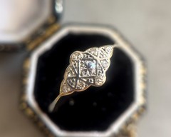 Art Deco Style Lab Created Diamond Panel Vintage Cluster 925 Silver Ring