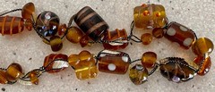 Vintage Amber Color Glass Bead Necklace on Silk Strand Hand Made 24″ Statement