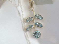 Sterling Silver 925 Natural Heated Blue Topaz Vine Branch Pendant Necklace