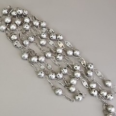 Vintage Mexican Wedding Lasso Necklace Silver Tone Filigree Ball Link Chain 72″