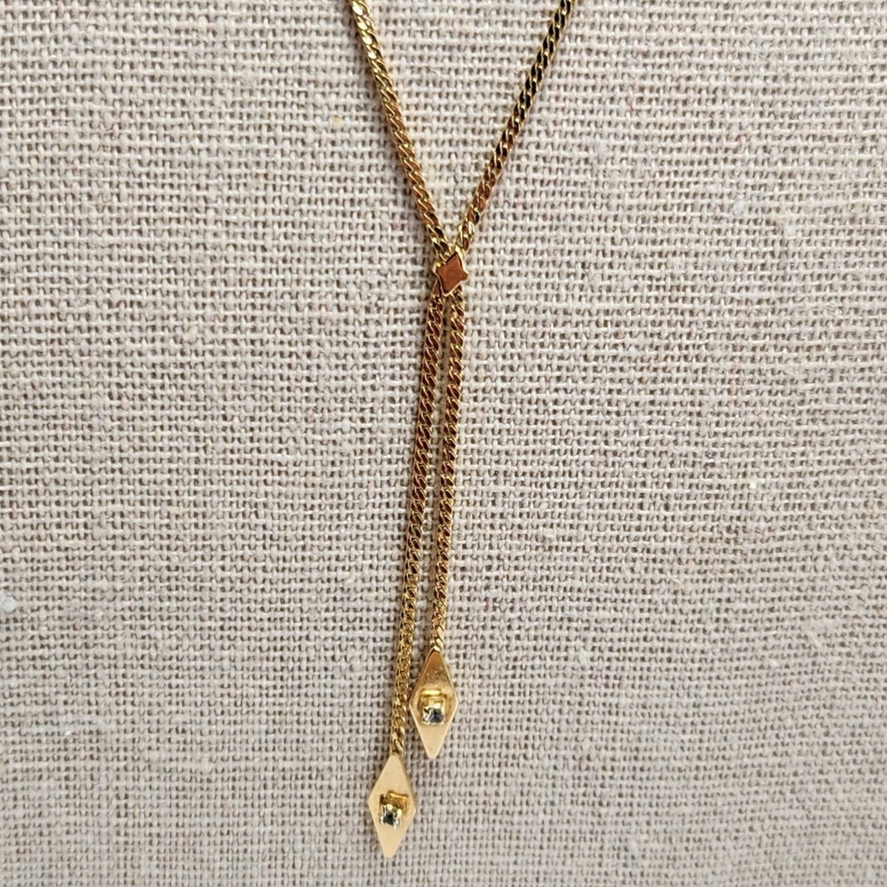 Vintage Avon Gold Tone Y Necklace Dangle Rhinestone Pendant Necklace Signed
