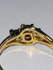 Vintage Genuine Sapphire & Simulated Diamond Trilogy Engagement Ring Size 7