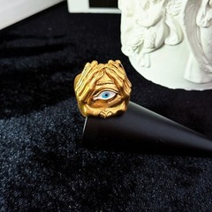 Schiaparelli Blue Eye Hand Sculpture Gold Ring Size 8