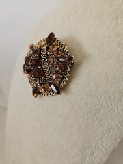 Vtg. Lisner Brooch Pin Brown Rhinestone Gold Tone Squiggle Domed Raised Signed