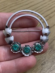 Vintage Sterling Signed Anthony Aquilino Creation Inc. Floral Rhinestone Brooch