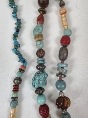 2 VTG Costume Jewelry Multi Stone Necklaces Turquoise Glass Beads Metal Spacers