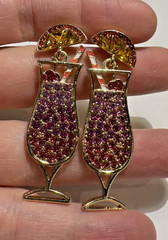 NEW Sugarfix Drink Glass Cocktail Orange Cherry Rhinestone Dangle Stud Earrings