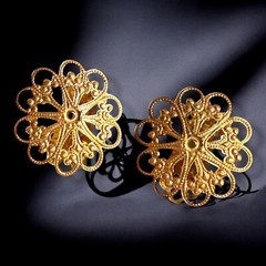 Vintage Clip On Earring Findings Brass Filigree Lot 10 NOS 24mm Guyot Brothers