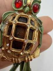 Vintage Brooch Owl Bird Enamel Rhinestone SIgned CFW AS IS REPAIR NEEDED