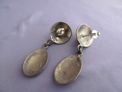 VINTAGE OLD PAWN STERLING EB EUGENE BELONE TURQUOISE OVAL DANGLE PIERCE EARRINGS
