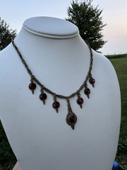 Antique 1930s Brass And Red Glass Festoon Style Necklace