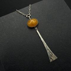 Vintage Soviet 875 Silver Baltic Amber Necklace Chain Pendant Lithuania Marked