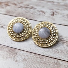 Vintage Clip On Earrings Stunning Statement Gold Tone with Unusual Center 1.25″