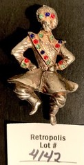 Vintage Brooch Pendant Gold Tone Russian Dancer Multicolor Cabochons