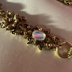 Vtg Signed Florenza Victorian Revival Gold Tone Opaline Glass Moonstone Bracelet