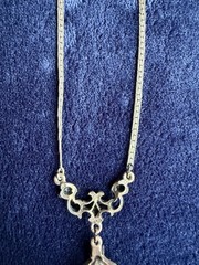 Vintage Art Nouveau Revival Green Cabochon Brass Costume Necklace