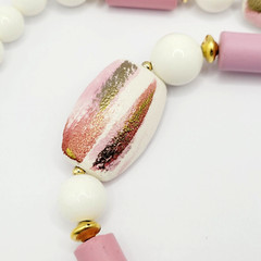 Hand Painted Porcelain Ceramic Pendant Beaded Vintage Necklace 30 Inch Japan