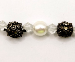 Artisan Made Faux Pearl Crystal Ornate Metal Bead Vintage Necklace 16 Inch