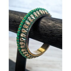 Vintage Bracelet / Bangle – Green & Gold Tone with Fancy Detail