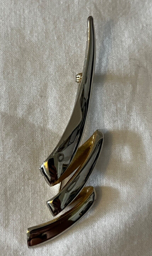 Gold Tone Vintage ZigZag Squiggle 3.5 in Brooch Pin with Locking Safety Catch