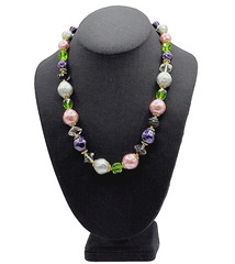 Colorful Glass & Faux Pearl Style Multi Color Shape Bead Vintage Necklace 21 In