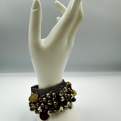 Chunky Antique Gold & Gunmetal Charm Cuff – Multi-Chain Statement Bracelet