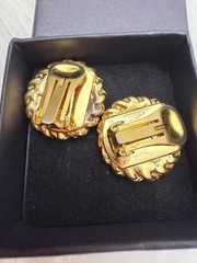 Vintage CELINE Gold Tone Triomphe Clip-On Earrings 0.9 Inch Signed 92 Italy Auth