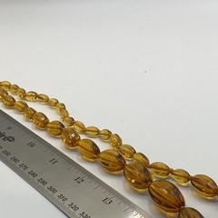 Vintage Amber Brown Glass Beaded Necklace 32 In Oval Graduated Beaded Strand