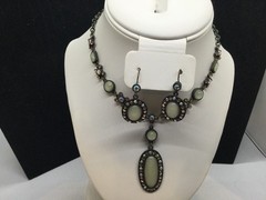 Avon Faux Fire Opal And Aurora Borealis Rhinestones Necklace And Hook Earrings