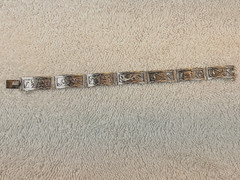 Vintage Chinese Export .900 Silver 7 Panel Bracelet Phoenix Archaistic Design