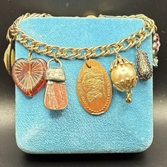 Vintage Brassy Bronzy Bracelet & Charms of Mixed Metals: Heart, Angel Wing, OOAK