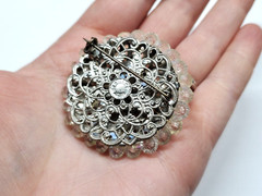 Vintage Western Germany Beaded Brooch Pin White AB Aurora Borealis Jewelry